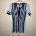 Free People Dresses | Free People Crochet Knit Tunic Mini Dress Lace Up Front Boho Summer Stripe Xs | Color: Blue/White | Size: Xs