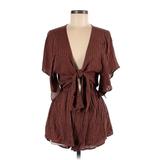 Audrey 3+1 Romper Plunge Short sleeves: Brown Print Rompers - Women's Size Small