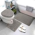 Smart Linen 3 Piece Bathroom Rug Set Includes Bath Rug, Contour Mat and Toilet Lid Cover, Machine Washable, Super Soft Microfiber & Non Slip Bath Rugs with Rubber Backing Solid (Gray)