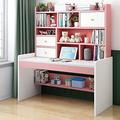 NeDLon Writing Desk with Storage Shelves and 2 Drawers, Home Office, Computer Desk, Writing Workstation, Adjustable Height (47 Inches, Pink) wwyy