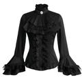 Women Victorian Blouse Vintage Gothic Lolita Shirt Pirate Long Sleeve Lace Ruffles Renaissance Medieval Shirts Small Black