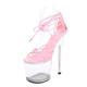 FamMe Womens Peep Toe High Heel Platform Stiletto Pumps Ankle Strap Crystal heel sandals 7.8" Heels lace up Party Wedding Dress Shoes,Pink,39