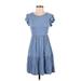 Casual Dress - Mini Scoop Neck Short sleeves: Blue Print Dresses - Women's Size Small