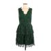 Gianni Bini Casual Dress - A-Line V Neck Sleeveless: Green Solid Dresses - Women's Size 8
