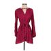 Jessica Simpson Casual Dress - A-Line V Neck Long sleeves: Burgundy Dresses - Women's Size Small
