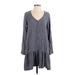 ASOS Casual Dress - DropWaist V Neck Long sleeves: Gray Print Dresses - Women's Size 8