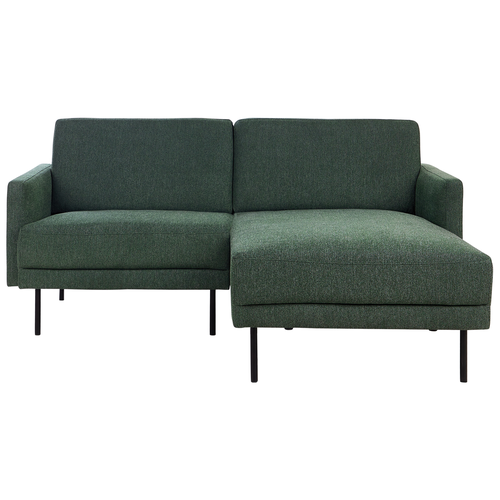 Ecksofa Dunkelgrün Stoff Linksseitig 2-Sitzer Sofa mit Schwarzen Metallfüßen Glamour Modern Wohnzimmer Büro Arbeitszimmer Wohnküche Esszimmer