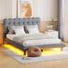Elegant Velvet Platform Bed with LED Frame, Thick & Soft Fabric & Button-Tufted Design Headboard for A Contemporary Chic Look