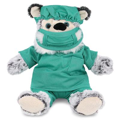 DolliBu Sitting Husky Doctor Plush Toy with Cute Scrub Uniform and Cap - 9 inches