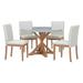 5-Piece Farmhouse Style Dining Table Set, Marble Sticker and Cross Bracket Pedestal Dining Table, and 4 Upholstered Chairs