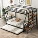 Twin Over Full Bunk Bed with Trundle & Storage Staircase, Space Saving Sturdy Metal Bedframe w/Guardrails for Bedroom Guest Room