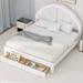 Queen Size Upholstered Platform Bed with Seashell Shaped Headboard, LED and 2 Drawers, White