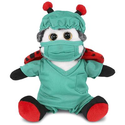 DolliBu Sitting Ladybug Doctor Plush with Cute Scrub Uniform and Cap - 9 inches