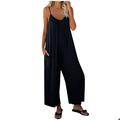 REORIAFEE Flowy Jumpsuits for Women Scoop Neck Sleeveless Jumpsuit Solid Color Spaghetti Strap Womens Romper Dress for Summer Dressy Sling Pocket Jumpsuit Workout Jumpsuits for Women Navy S