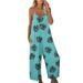 REORIAFEE Overall for Women V Neck Sleeveless Jumpsuit Floral Print Suspenders Womens Onesie Sexy Pockets Loose Long Pants Jumpsuit Womens Romper Jumpsuit Blue M