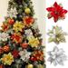 ZDWQFA 12Pcs Christmas Artificial Flowers Decorations Glitter Christmas Tree Ornaments Gold Red Silver Tree Flowers for Xmas/Wedding/Holiday/Wreath/Garland Decor