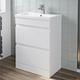 Aquari - White Gloss Bathroom Furniture Vanity Unit with Basin Sink Cabinet Storage 600mm Drawer - White