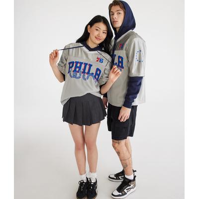 Aeropostale Mens' Philadelphia 76ers Layered Pullover Hoodie - Grey - Size M - Polyester