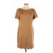 AK Anne Klein Casual Dress - Shift Crew Neck Short sleeves: Tan Solid Dresses - Women's Size Large