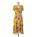 Great Jones Casual Dress - Midi V Neck Short sleeves: Yellow Floral Dresses - Women's Size 8