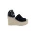 Marc Fisher LTD Wedges: Espadrille Platform Casual Black Solid Shoes - Women's Size 8 - Peep Toe