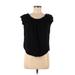 LC Lauren Conrad Short Sleeve Blouse: Black Print Tops - Women's Size Small