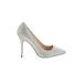 J.Crew Heels: Slip-on Stilleto Cocktail Silver Shoes - Women's Size 6 1/2 - Pointed Toe