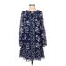 White House Black Market Casual Dress - A-Line: Blue Floral Dresses - Women's Size Small