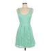 Guess Casual Dress - Mini Scoop Neck Sleeveless: Teal Solid Dresses - Women's Size Medium