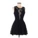 For Love & Lemons Cocktail Dress - A-Line Scoop Neck Sleeveless: Black Print Dresses - Women's Size Small