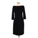 David Meister Casual Dress - Sheath Boatneck 3/4 sleeves: Black Print Dresses - Women's Size 4