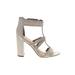 Sam Edelman Heels: Strappy Chunky Heel Cocktail Party Silver Solid Shoes - Women's Size 8 1/2 - Open Toe