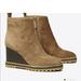 Tory Burch Shoes | New Tory Burch Suede Logo Lug Sole Wedge Boot 10 | Color: Tan | Size: 10