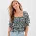 American Eagle Outfitters Tops | American Eagle Floral Square Neck Babydoll Top | Color: Green/Purple | Size: L