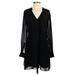 BCBGeneration Casual Dress - Mini V-Neck Long sleeves: Black Print Dresses - Women's Size Small