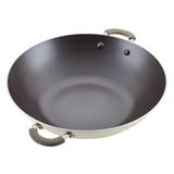 Rachael Ray Cook & Create Nonstick Wok w/ Side Handles, 14 Inch, Almond Non Stick/Aluminum in Gray | 14.25 W in | Wayfair 14792