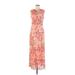 Wishes Wishes Wishes Casual Dress - A-Line V-Neck Sleeveless: Orange Print Dresses - Women's Size 9