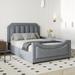 Latitude Run® Storage Bed w/ Nailhead Upholstered, Solid Wood in Brown/Gray | 42.9 H x 42.9 W x 79.5 D in | Wayfair