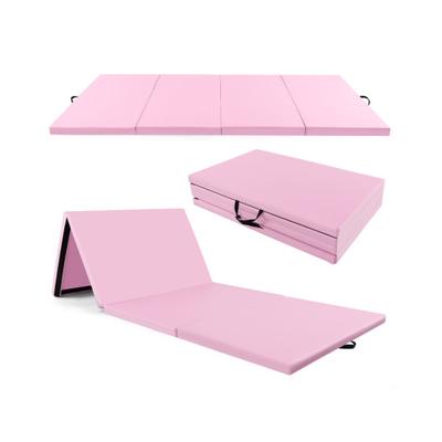 Costway 4-Panel PU Leather Folding Exercise Mat wi...