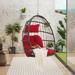 Hand Woven Rattan Swing Egg Chair Dark Red Cushions Hammock Chair