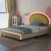Twin Size Upholstered Platform Bed with Rainbow Shaped and Height-Adjustbale Headboard, Beige