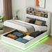 Queen or Full Size Upholstered PU Platform LED Bed Frame with Storage Headboard, Hydraulic Storage System Bed with USB Ports