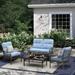 4-Piece Patio Conversation Set with Coffee Table and Blue Cushions