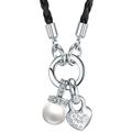 Lulu & Jane - Halskette Herz Leder (synth.) verziert mit Kristallen von Swarovski® Perle (synth.) in Schwarz Ketten Damen