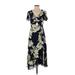 Great Jones Casual Dress - Midi: Blue Floral Motif Dresses - Women's Size 2