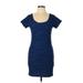 Forever 21 Casual Dress - Bodycon Scoop Neck Short sleeves: Blue Print Dresses - Women's Size Large
