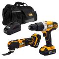 JCB 18V Combi Drill & Multi Tool Kit 2x 2.0ah Li-Ion Batteries, Fats Charger in 20 kit bag | 21-18MTCD-2