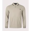 Fred Perry Mens Long Sleeve Twin Tipped Polo Shirt - Colour: U84 Warm Grey/Carrington Road Brick - Size: XL