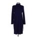 Jones New York Casual Dress - Sweater Dress Turtleneck Long sleeves: Blue Print Dresses - New - Women's Size P