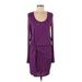 Halston Heritage Casual Dress Scoop Neck Long sleeves: Purple Print Dresses - Women's Size Medium
